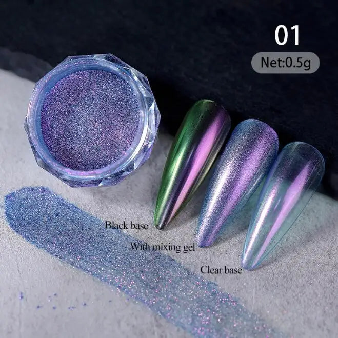 1 Jars Brown Magic Mirror Nails Powder Holographic Laser Glitte Chameleon Auroras Pigment Manicure Rubbing Nail Art Chrome Dust