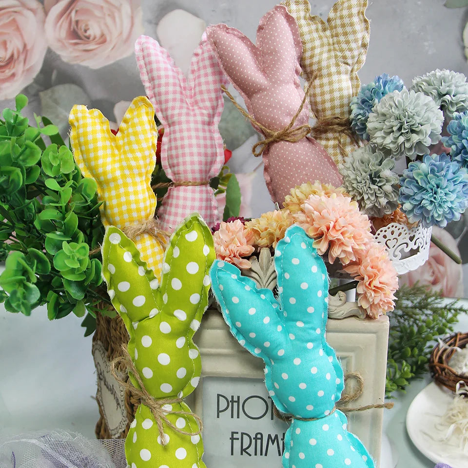 1pc Easter Cotton Fabric Rabbit Ornament Pink Yellow Rabbit Pendant for Easter Home Party Table Decoration Kids Crafts Supplies