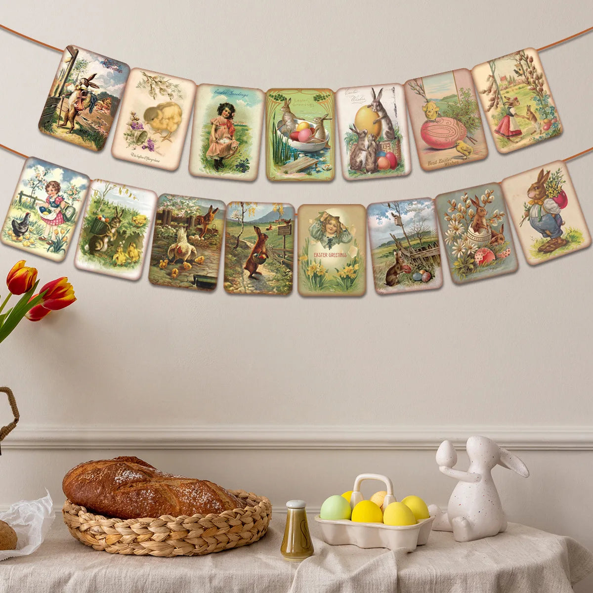 1 Set Retro Easter Bunny Rabbit Banners Spring Bunting for Home Happy Easter Party Garland Boys Girls Birthday Party Decoration