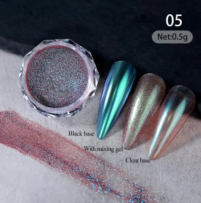 1 Jars Brown Magic Mirror Nails Powder Holographic Laser Glitte Chameleon Auroras Pigment Manicure Rubbing Nail Art Chrome Dust