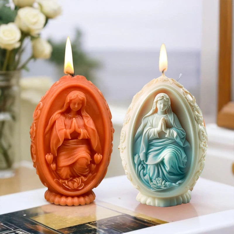 3D Easter Jesus Egg Candle Silicone Mold Virgin Mary Easter Egg Candle Mould Resin Cross Jesus Egg Gypsum Molds Easter Gift