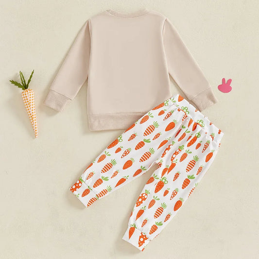 Baby Boy Easter Clothes Long Sleeve Round Neck Sweatshirt with Bunny Pattern Long Pants 2 Piece Set for Toddler Boys