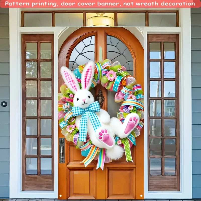 1PC, HEGO Easter Bunny Garland - Polyester simulated plush rabbit door cover for indoor/outdoor spring holiday decorations